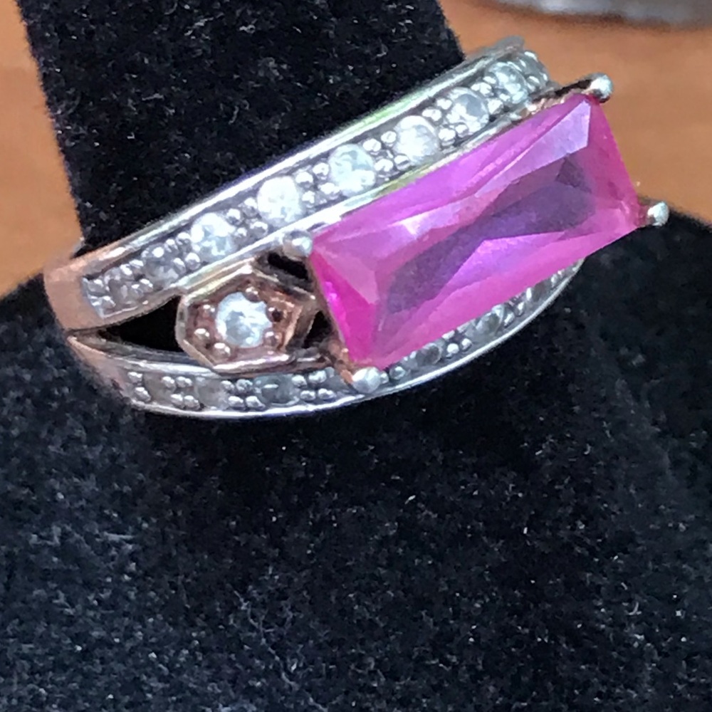 Vintage 925 Sterling Silver Pink Topaz CZ Ring Size 6